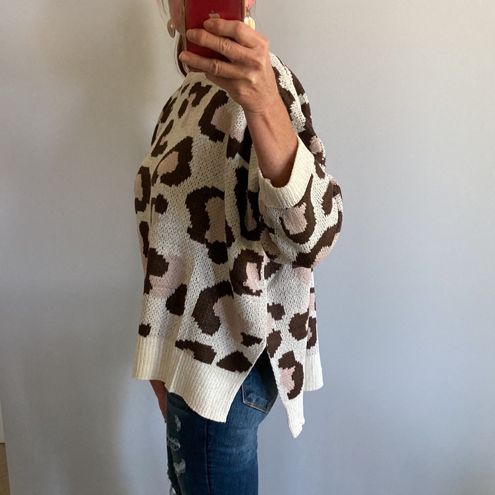 Animal Print Dolman Sleeves Oversized Fit Sweater - Picture 8 of 13